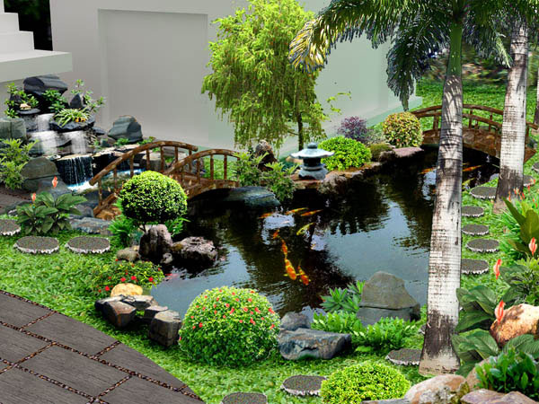 Sự kết hợp hoàn hảo của Hồ Cá Koi và Tiểu cảnh sân vườn
